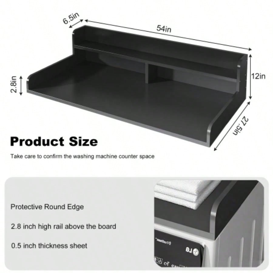 2 - Tier Washer and Dryer Countertop with 2.75 H Guard, 54x 27.5 D Laundry Countertop Cover, Large Space Laundry Topper Folding Clothes Over Washer and Dryer, Black