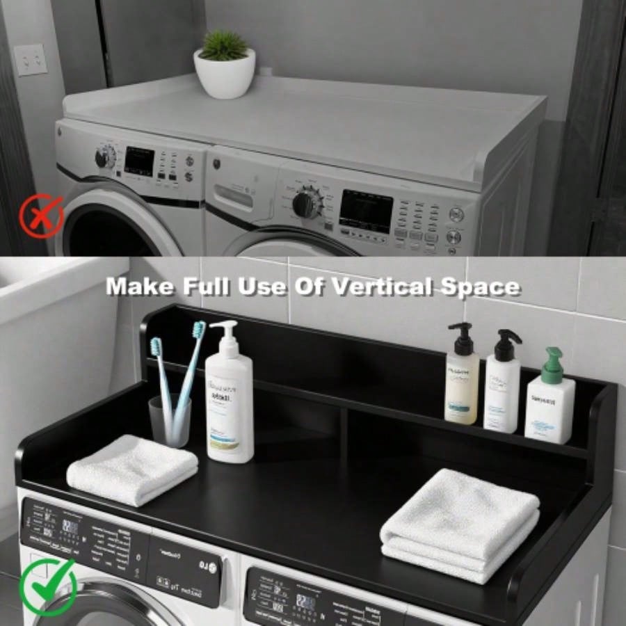 2 - Tier Washer and Dryer Countertop with 2.75 H Guard, 54x 27.5 D Laundry Countertop Cover, Large Space Laundry Topper Folding Clothes Over Washer and Dryer, Black