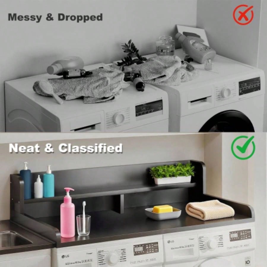 2 - Tier Washer and Dryer Countertop with 2.75 H Guard, 54x 27.5 D Laundry Countertop Cover, Large Space Laundry Topper Folding Clothes Over Washer and Dryer, Black