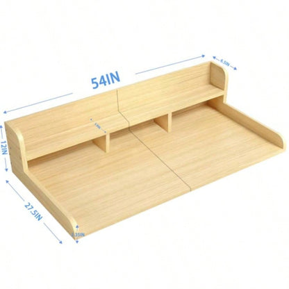 Washer Dryer Countertop with Non - slip Pads, Laundry Wood Shelf Topper with, 54 Widthx 27.5 Depth Double Layer Organizer Washer and Dryer Laundry Hamper Counter Storage Organization OAK