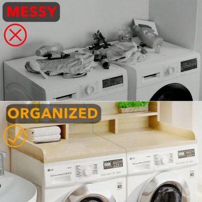 Washer Dryer Countertop with Non - slip Pads, Laundry Wood Shelf Topper with, 54 Widthx 27.5 Depth Double Layer Organizer Washer and Dryer Laundry Hamper Counter Storage Organization OAK