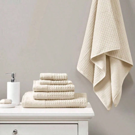 Cotton Waffle Jacquard Antimicrobial Bath Towel 6 Piece Set