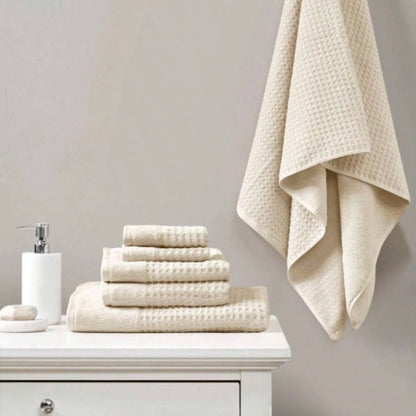 Cotton Waffle Jacquard Antimicrobial Bath Towel 6 Piece Set