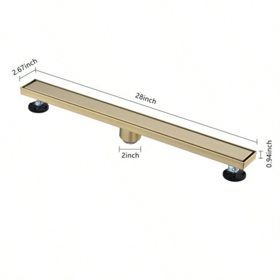 28 Inches Linear Shower Drain, Included Hair Strainer and Leveling Feet