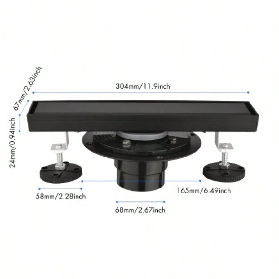 12 Inches Linear Shower Drain with Removable Cover, 304 Stainless Shower Drain Included Hair Strainer and Leveling Feet, Flange