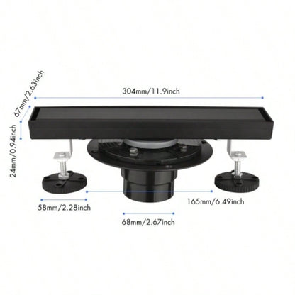 12 Inches Linear Shower Drain with Removable Cover, 304 Stainless Shower Drain Included Hair Strainer and Leveling Feet, Flange