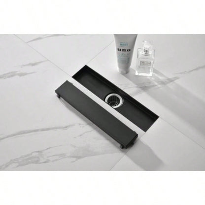 12 Inches Linear Shower Drain with Removable Cover, 304 Stainless Shower Drain Included Hair Strainer and Leveling Feet, Flange