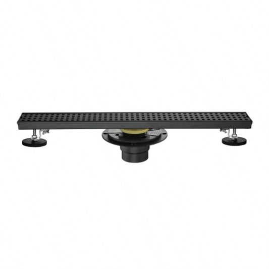 24 Inches Linear Shower Drain with Removable Quadrato Pattern Grate, 304 Stainless Shower Drain Included Hair Strainer and Leveling Feet, Flange