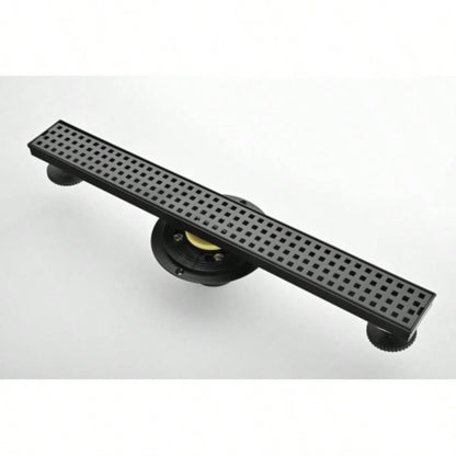 24 Inches Linear Shower Drain with Removable Quadrato Pattern Grate, 304 Stainless Shower Drain Included Hair Strainer and Leveling Feet, Flange