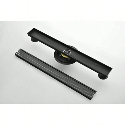 24 Inches Linear Shower Drain with Removable Quadrato Pattern Grate, 304 Stainless Shower Drain Included Hair Strainer and Leveling Feet, Flange