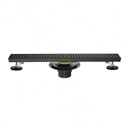 24 Inches Linear Shower Drain with Removable Quadrato Pattern Grate, 304 Stainless Shower Drain Included Hair Strainer and Leveling Feet, Flange