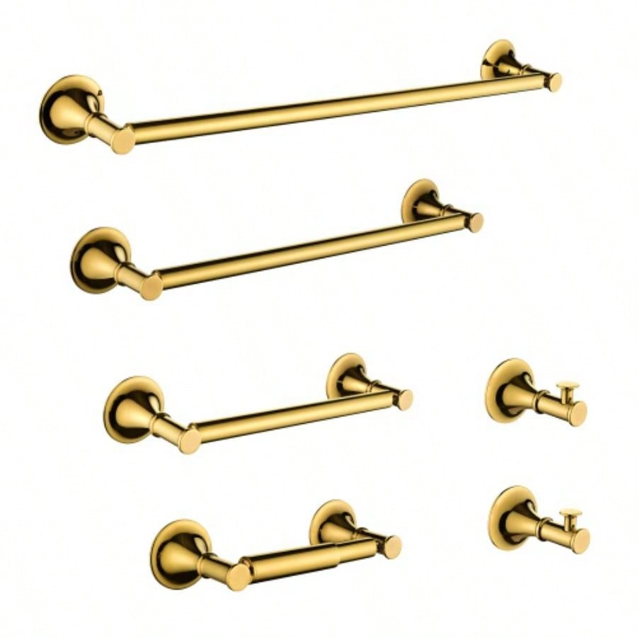 6 Piece Brass Bathroom Towel Rack Set Wall Mount