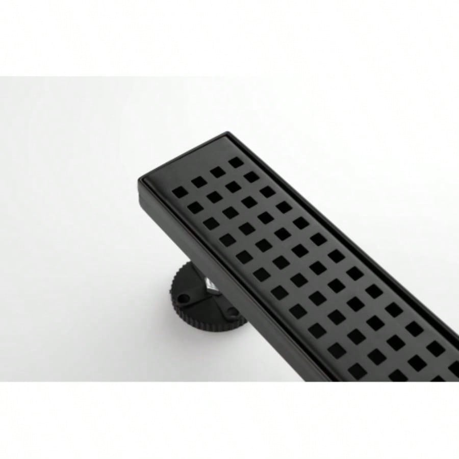 28 Inches Linear Shower Drain with Removable Quadrato Pattern Grate, 304 Stainless Shower Drain Included Hair Strainer and Leveling Feet, Flange