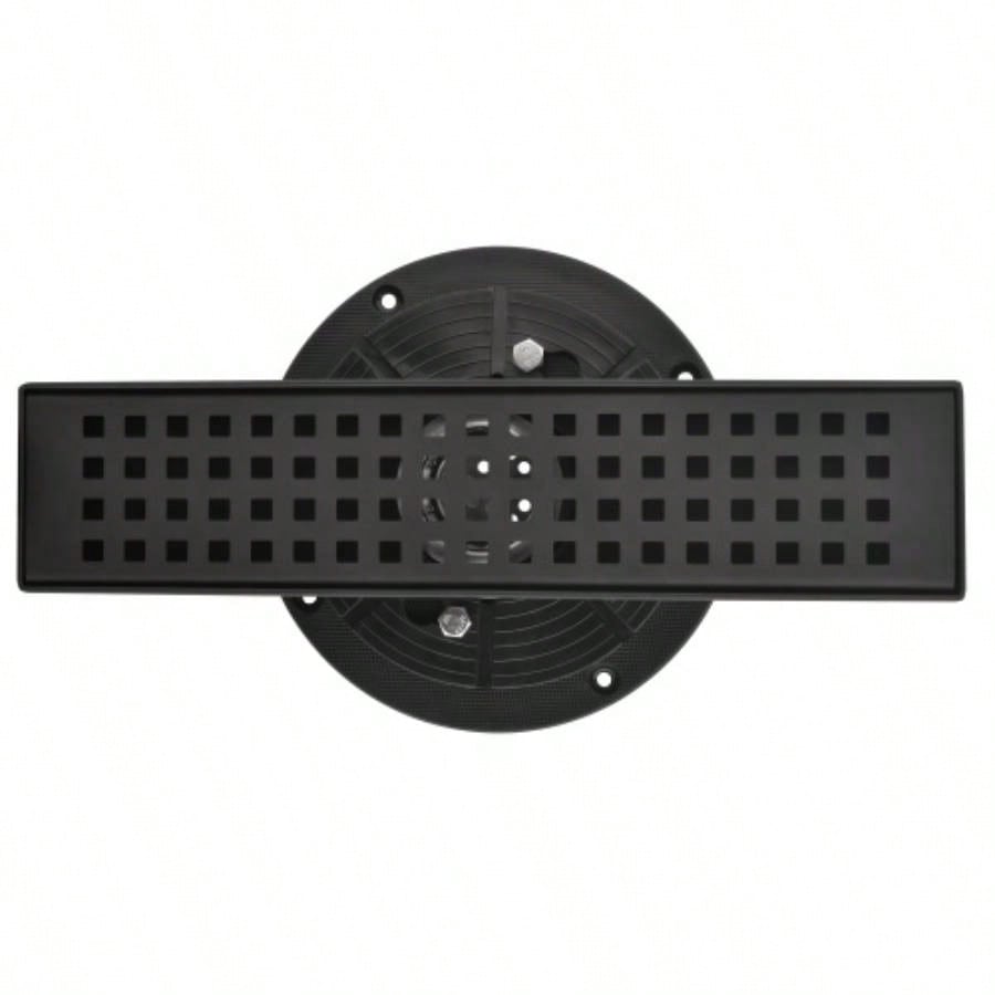 12 Inches Linear Shower Drain with Removable Quadrato Pattern Grate, 304 Stainless Shower Drain Included Hair Strainer and Leveling Feet, Flange