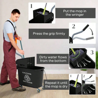 HOMCOM Mop Bucket with Wringer on Wheels Floor Cleaning, 21 Quart, Separate Dirty and Clean, Black