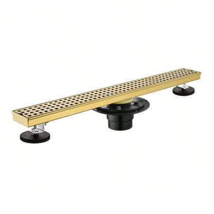 24 Inches Linear Shower Drain with Removable Quadrato Pattern Grate, 304 Stainless Shower Drain Included Hair Strainer and Leveling Feet, Flange