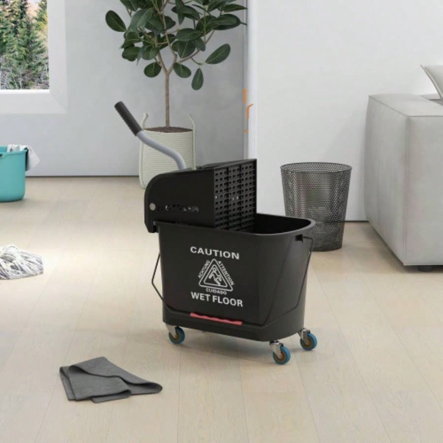 HOMCOM Mop Bucket with Wringer on Wheels Floor Cleaning, 21 Quart, Separate Dirty and Clean, Black