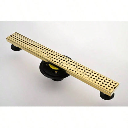 24 Inches Linear Shower Drain with Removable Quadrato Pattern Grate, 304 Stainless Shower Drain Included Hair Strainer and Leveling Feet, Flange