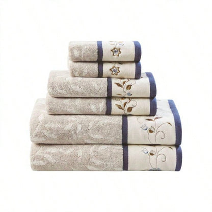 Embroidered Cotton Jacquard 6 Piece Towel Set