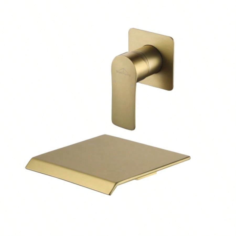 Brushed Gold Waterfall Bathroom Sink Faucet 1 - Handle Wall Mount Lavatory Faucet Mixer Tap Solid Brass
