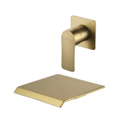 Brushed Gold Waterfall Bathroom Sink Faucet 1 - Handle Wall Mount Lavatory Faucet Mixer Tap Solid Brass