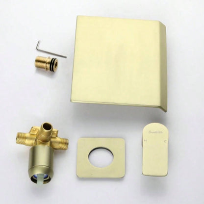 Brushed Gold Waterfall Bathroom Sink Faucet 1 - Handle Wall Mount Lavatory Faucet Mixer Tap Solid Brass