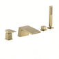 Single - Handle Tub Deck Mount Roman Tub Faucet with Hand Shower and Suply Hose in Brushed Gold