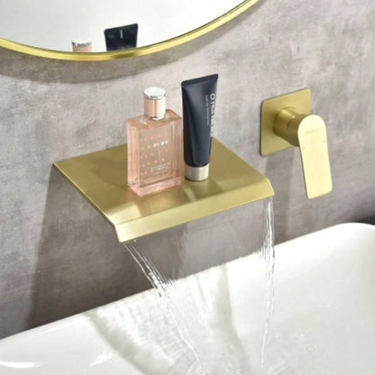 Brushed Gold Waterfall Bathroom Sink Faucet 1 - Handle Wall Mount Lavatory Faucet Mixer Tap Solid Brass
