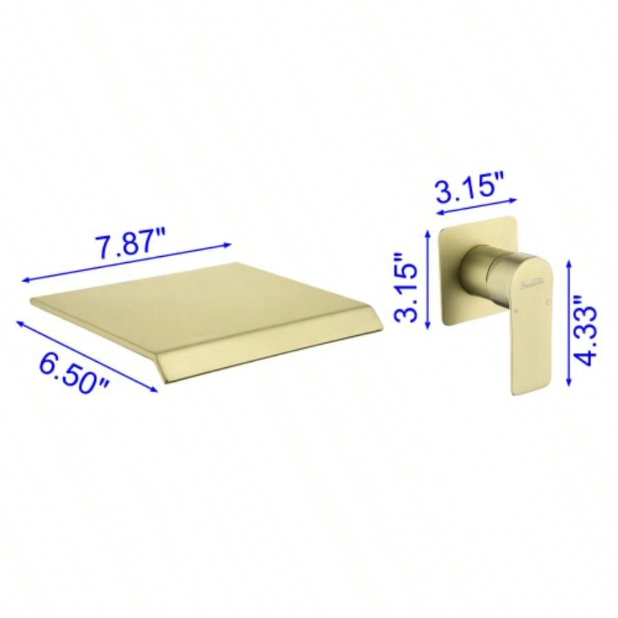 Brushed Gold Waterfall Bathroom Sink Faucet 1 - Handle Wall Mount Lavatory Faucet Mixer Tap Solid Brass