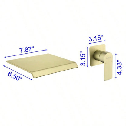 Brushed Gold Waterfall Bathroom Sink Faucet 1 - Handle Wall Mount Lavatory Faucet Mixer Tap Solid Brass