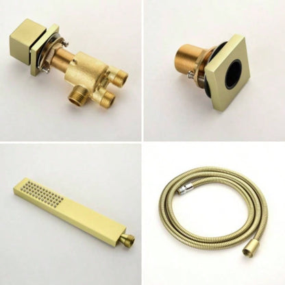 Single - Handle Tub Deck Mount Roman Tub Faucet with Hand Shower and Suply Hose in Brushed Gold