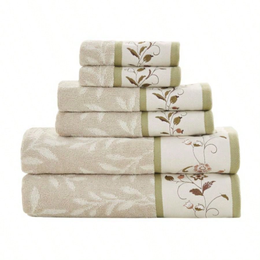 Embroidered Cotton Jacquard 6 Piece Towel Set