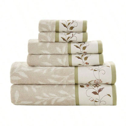 Embroidered Cotton Jacquard 6 Piece Towel Set