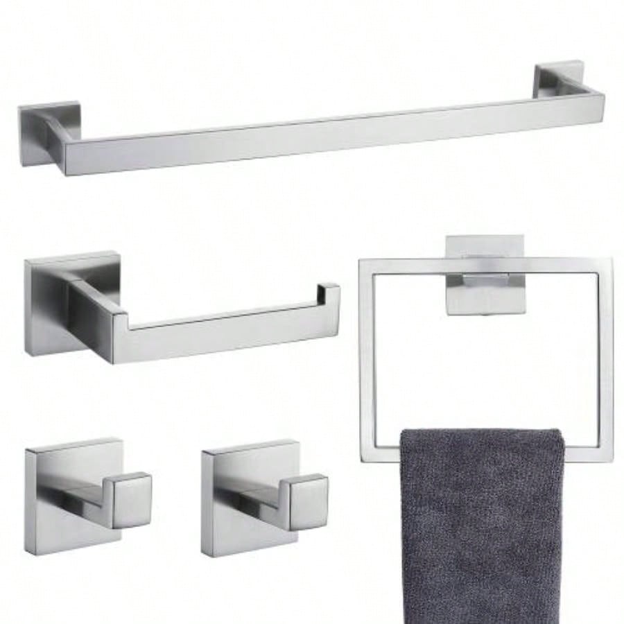 5 Pieces Bathroom Hardware Accessories Set Towel Bar Set Wall Mounted, Stainless Steel