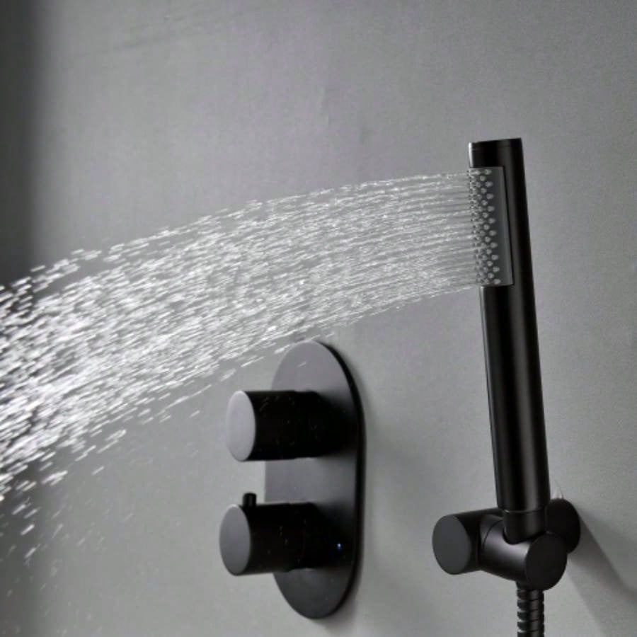 Rainfall Handheld Spray, In - Wall Installation, Anti - Corrosion Brass Body304 Stainless Steel, Modern Bathroom FixtureMatte Black