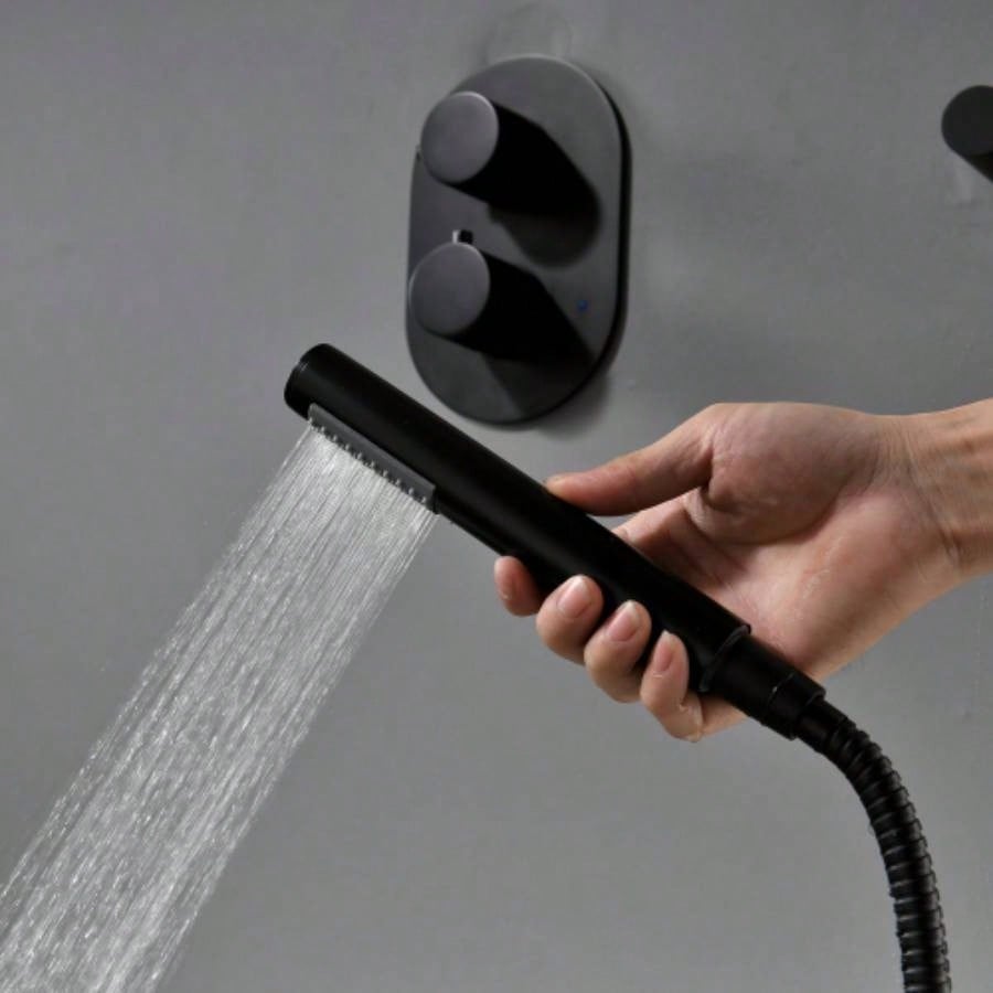 Rainfall Handheld Spray, In - Wall Installation, Anti - Corrosion Brass Body304 Stainless Steel, Modern Bathroom FixtureMatte Black