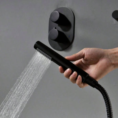 Rainfall Handheld Spray, In - Wall Installation, Anti - Corrosion Brass Body304 Stainless Steel, Modern Bathroom FixtureMatte Black