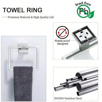 5 Pieces Bathroom Hardware Accessories Set Towel Bar Set Wall Mounted, Stainless Steel