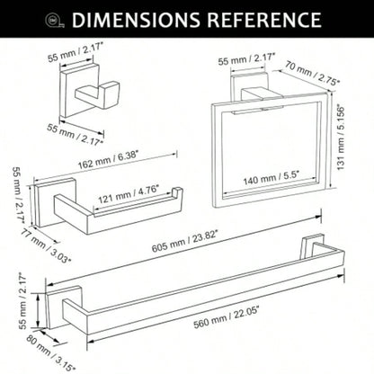 5 Pieces Bathroom Hardware Accessories Set Towel Bar Set Wall Mounted, Stainless Steel