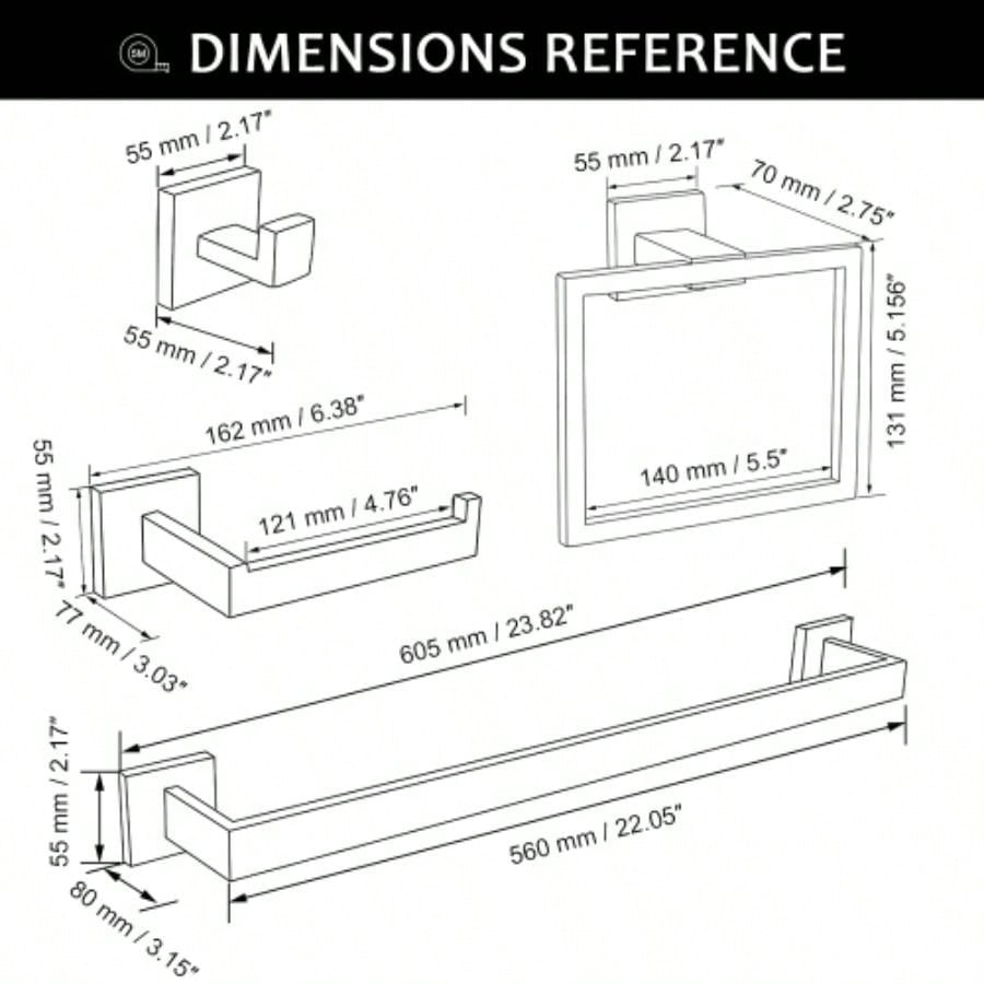 5 Pieces Bathroom Hardware Accessories Set Towel Bar Set Wall Mounted, Stainless Steel