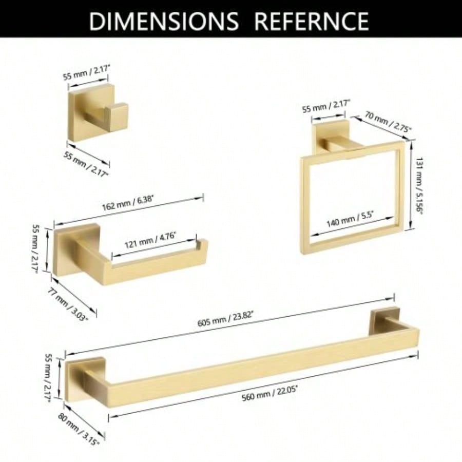 5 Pieces Bathroom Hardware Accessories Set Towel Bar Set Wall Mounted, Stainless Steel