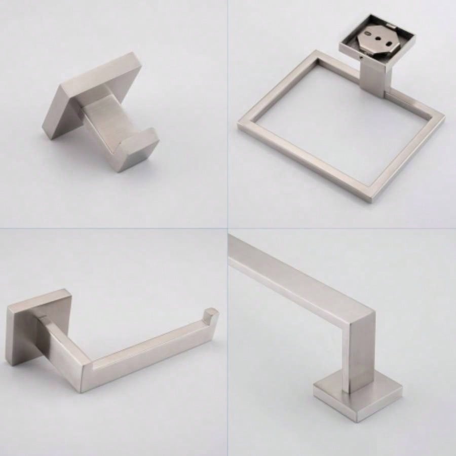 5 - Piece SUS304 Bathroom Set: Towel Bar+ Ring+ Hooks+ TP Holder, Brushed