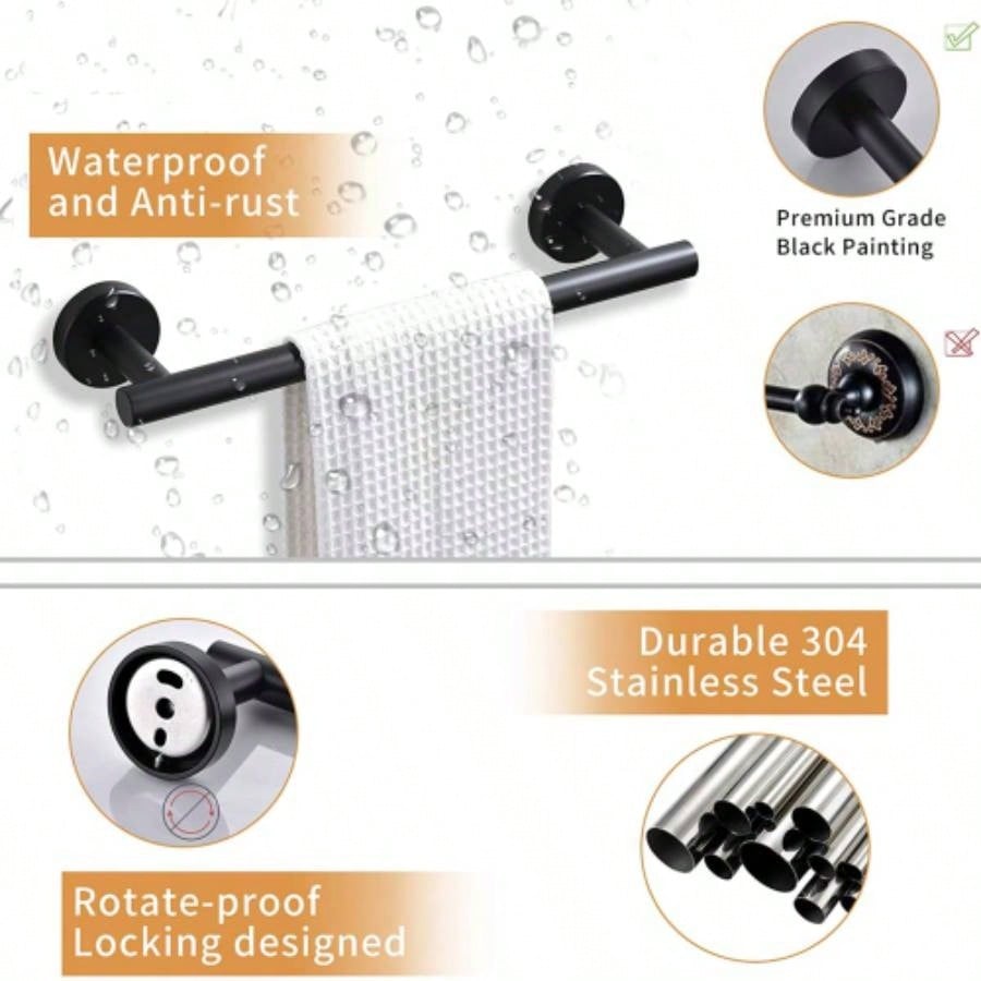 4 - Pieces Matte Black Bathroom Accessories Set, Stainless Steel Bathroom Hardware Set, Bath Towel Bar Set, Towel Racks Bathroom Wall Mounted.