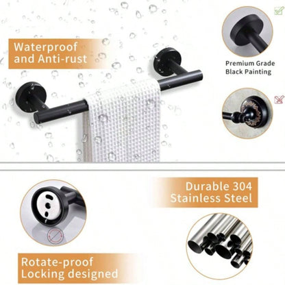4 - Pieces Matte Black Bathroom Accessories Set, Stainless Steel Bathroom Hardware Set, Bath Towel Bar Set, Towel Racks Bathroom Wall Mounted.