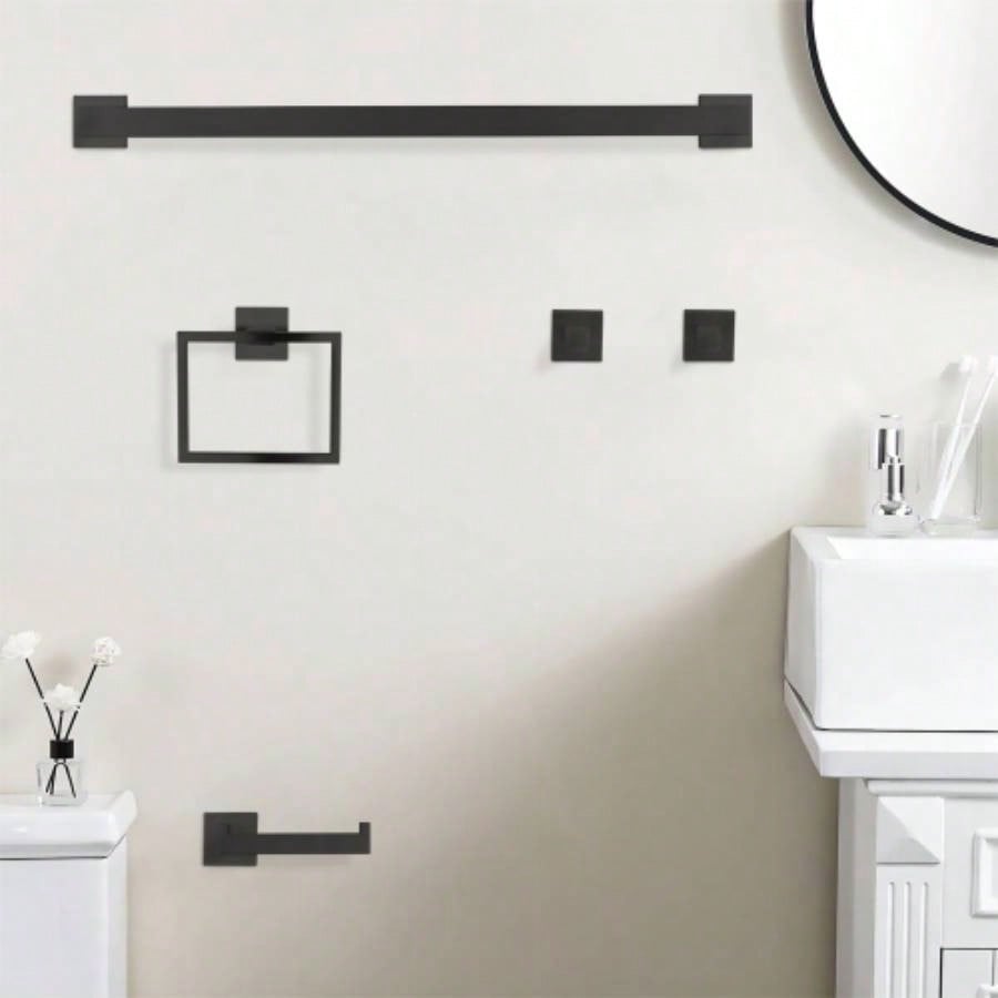 5 - Piece SUS304 Bathroom Set: Towel Bar+ Ring+ Hooks+ TP Holder, Brushed