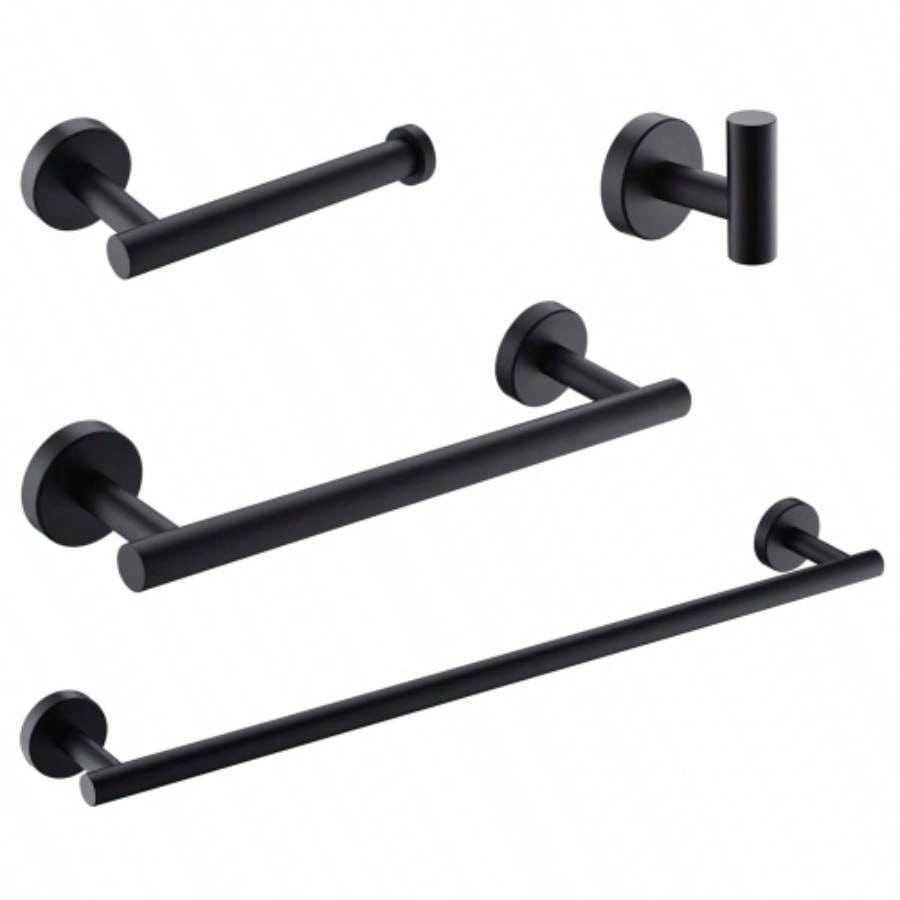 4 - Pieces Matte Black Bathroom Accessories Set, Stainless Steel Bathroom Hardware Set, Bath Towel Bar Set, Towel Racks Bathroom Wall Mounted.