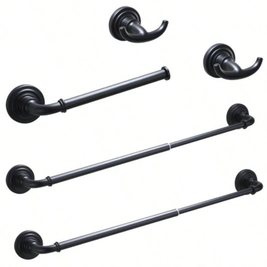 Bathroom Hardware Set Black 4 - Pieces Bathroom Towel Rack 24 Inches Adjustable Bathroom Accessories Set