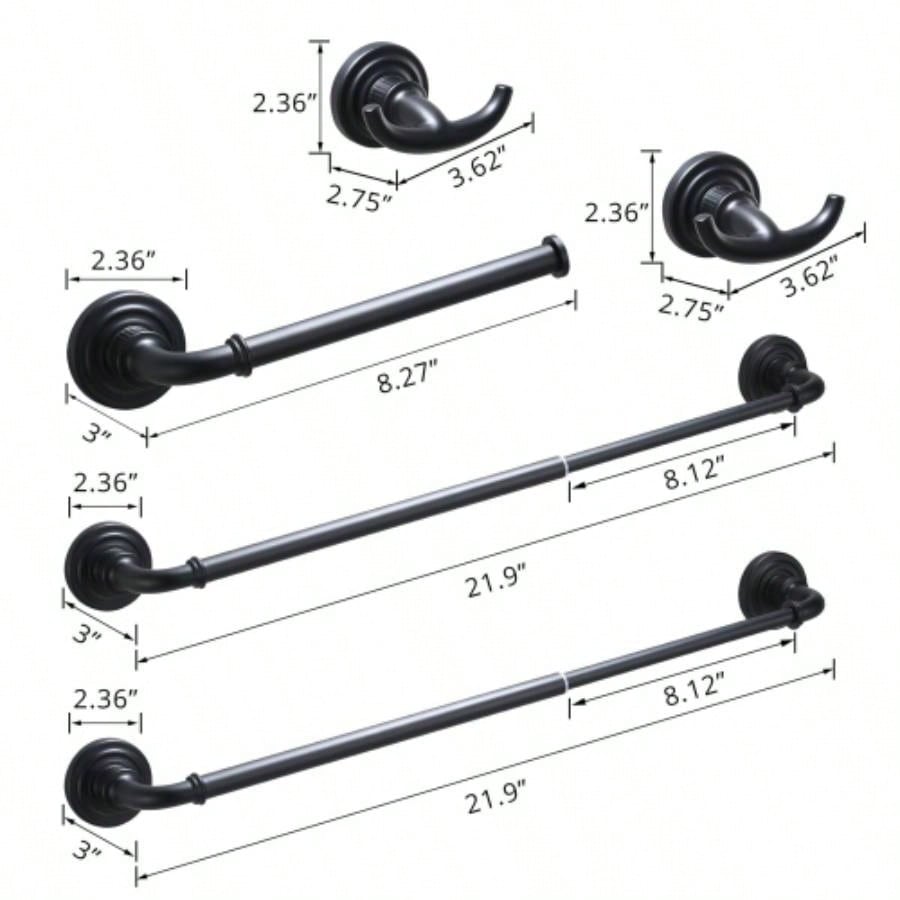 Bathroom Hardware Set Black 4 - Pieces Bathroom Towel Rack 24 Inches Adjustable Bathroom Accessories Set