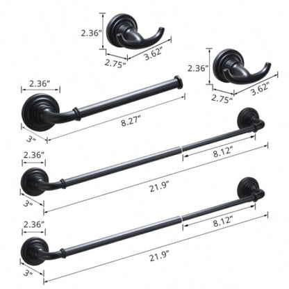 Bathroom Hardware Set Black 4 - Pieces Bathroom Towel Rack 24 Inches Adjustable Bathroom Accessories Set