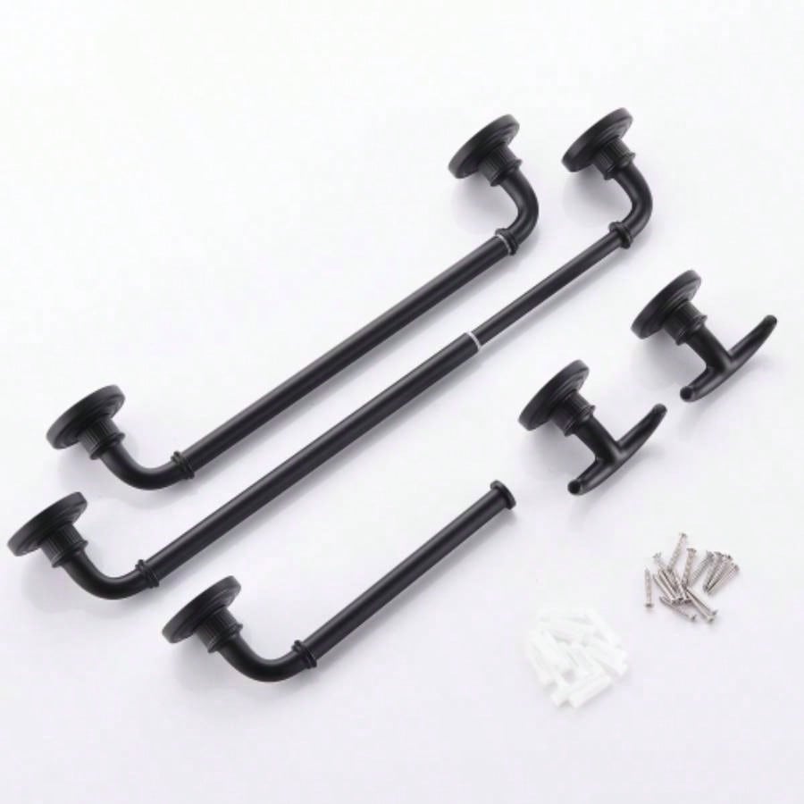 Bathroom Hardware Set Black 4 - Pieces Bathroom Towel Rack 24 Inches Adjustable Bathroom Accessories Set